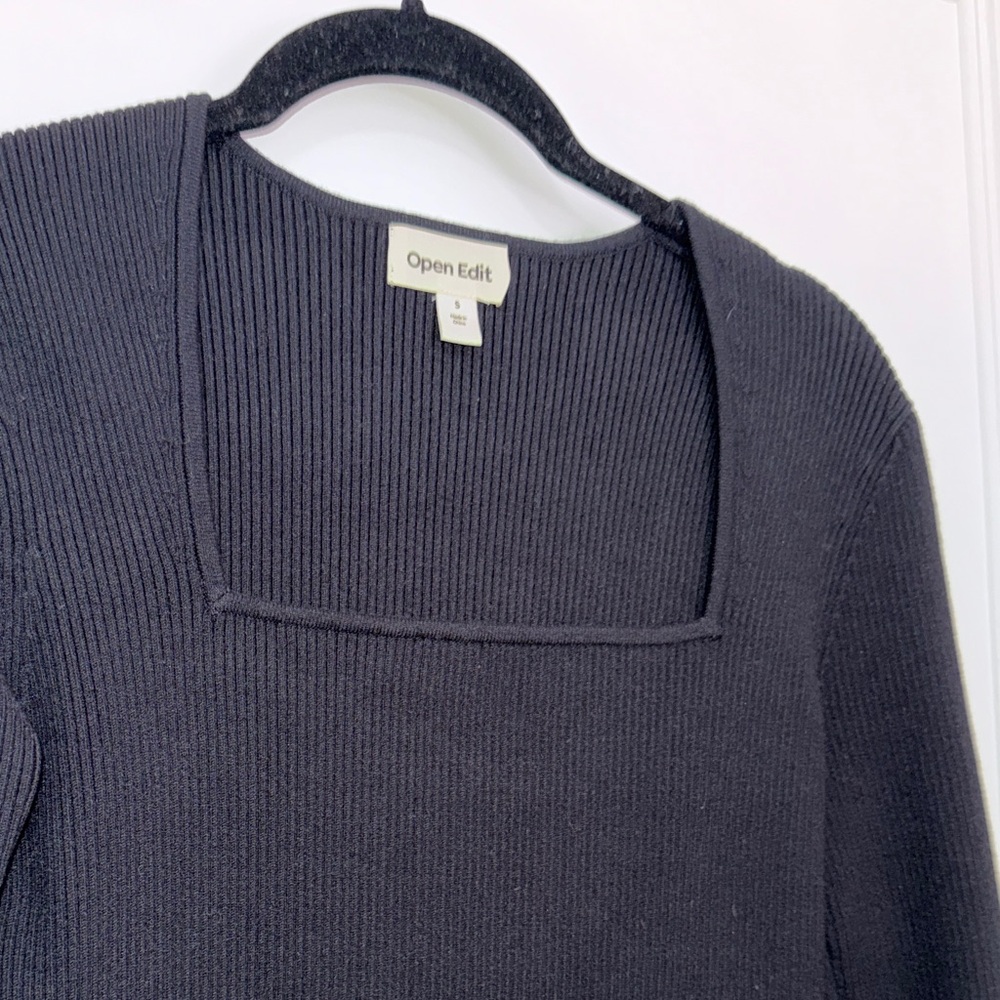 Open Edit Black Ribbed Knit Top - Picture 2 of 4